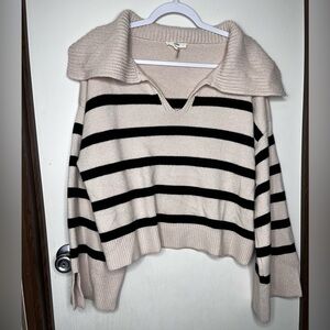 Entro Cream and Black Striped V-Neck Sweater